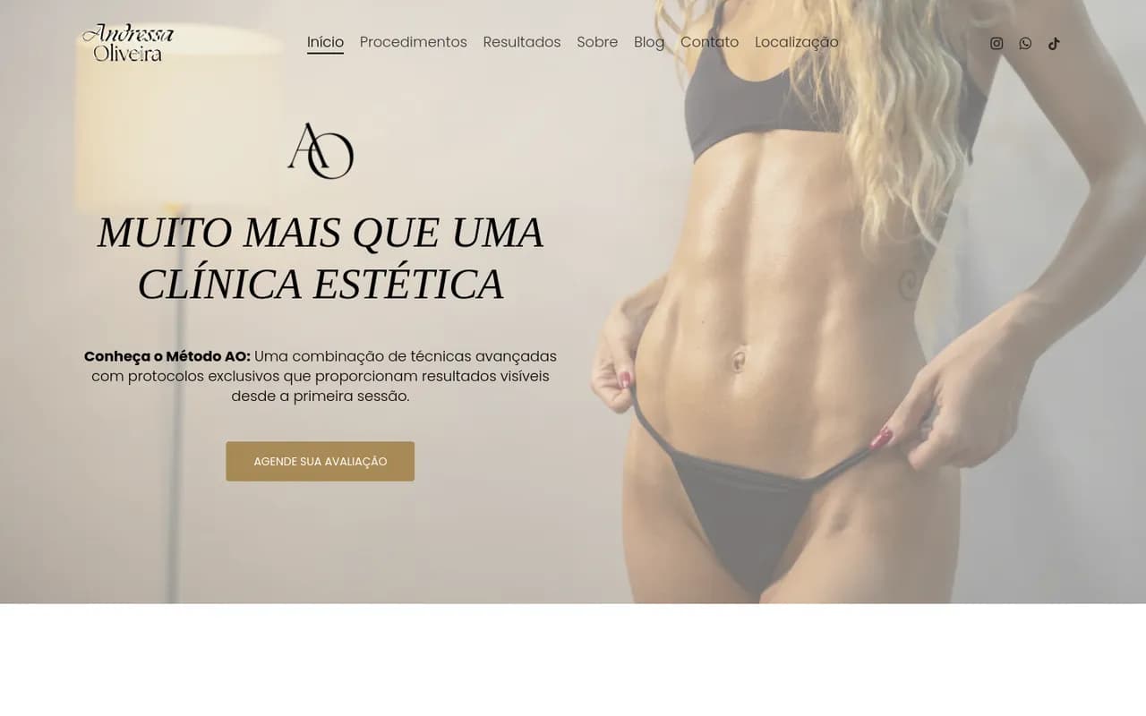 Primeira tela do site Clínica Estética AO