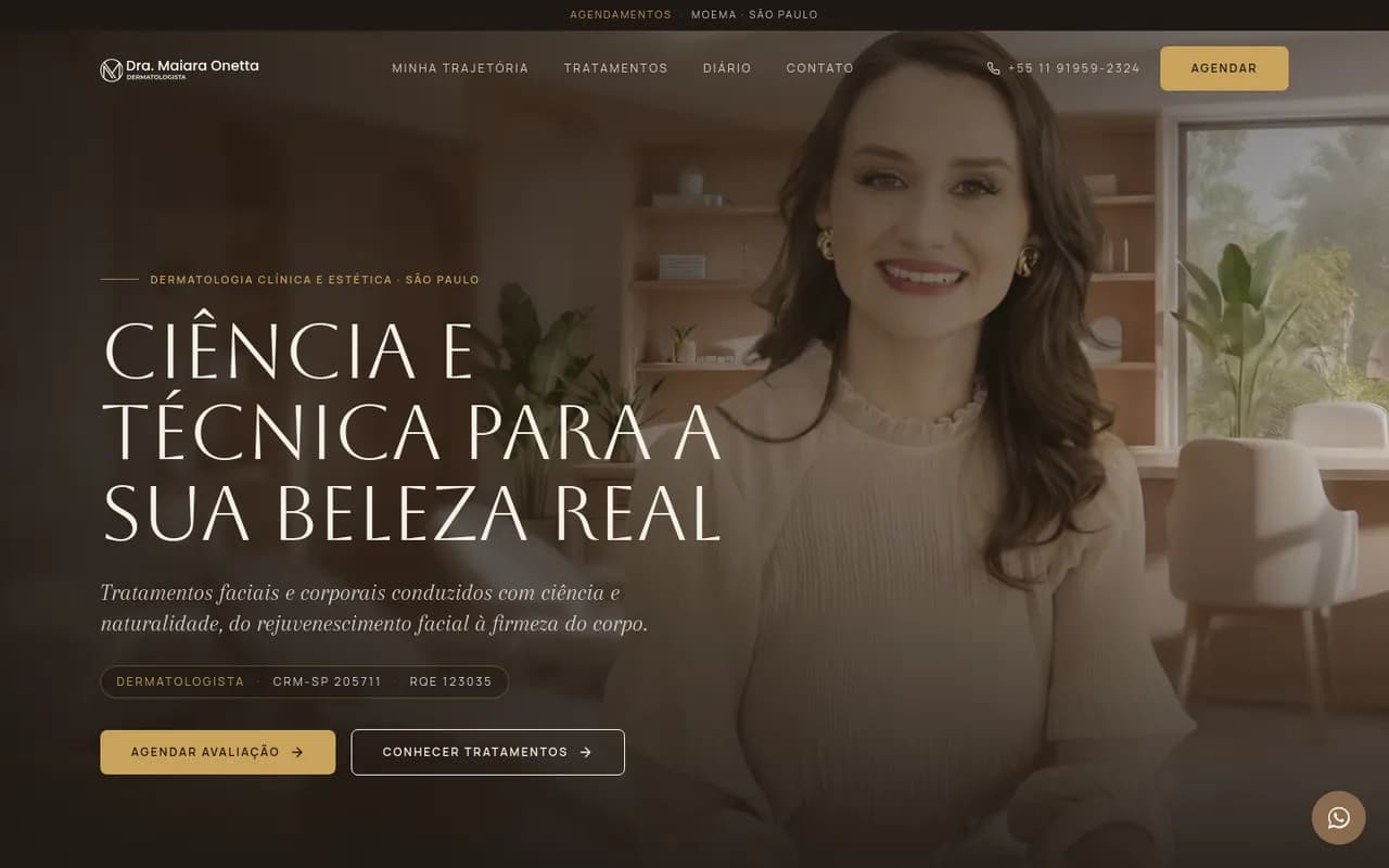 Primeira tela do site Dra. Maiara Onetta