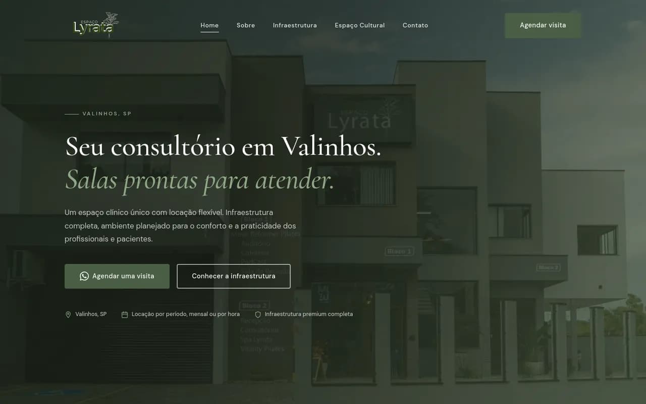 Primeira tela do site Espaço Lyrata