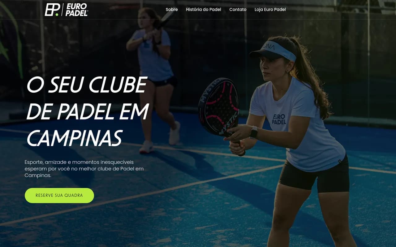 Primeira tela do site Euro Padel