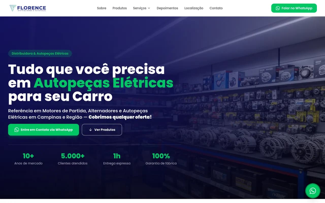 Primeira tela do site Florence Distribuidora