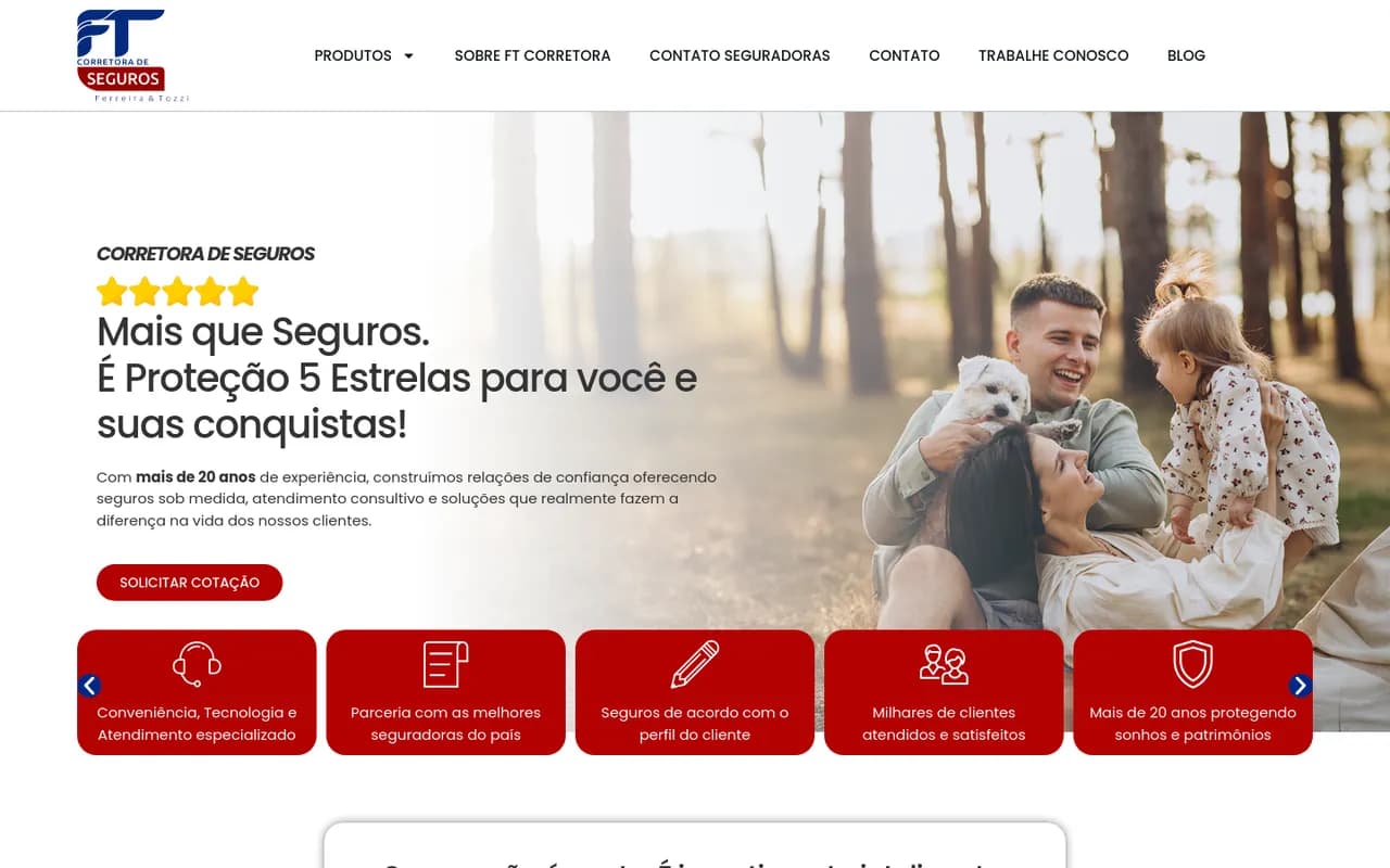 Primeira tela do site FT Corretora