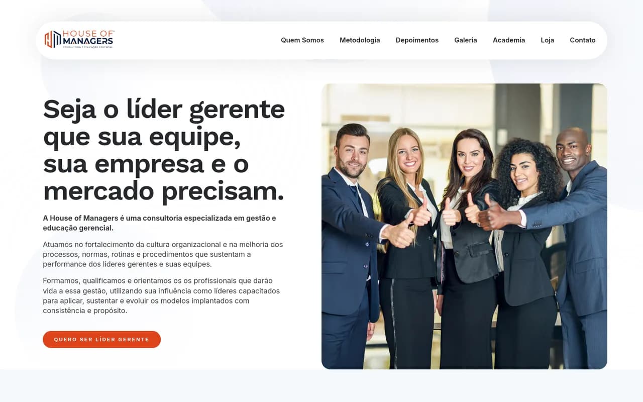 Primeira tela do site House of Managers