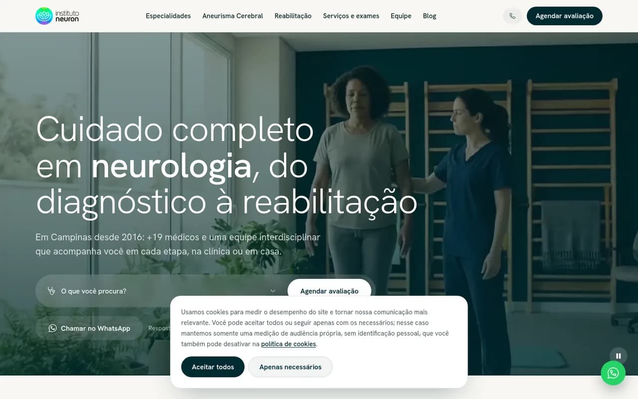 Primeira tela do site Instituto Neuron