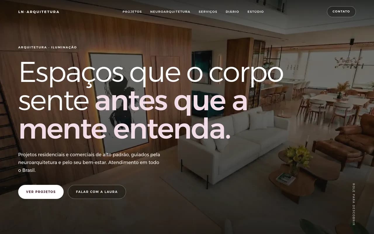 Primeira tela do site LN Arquitetura