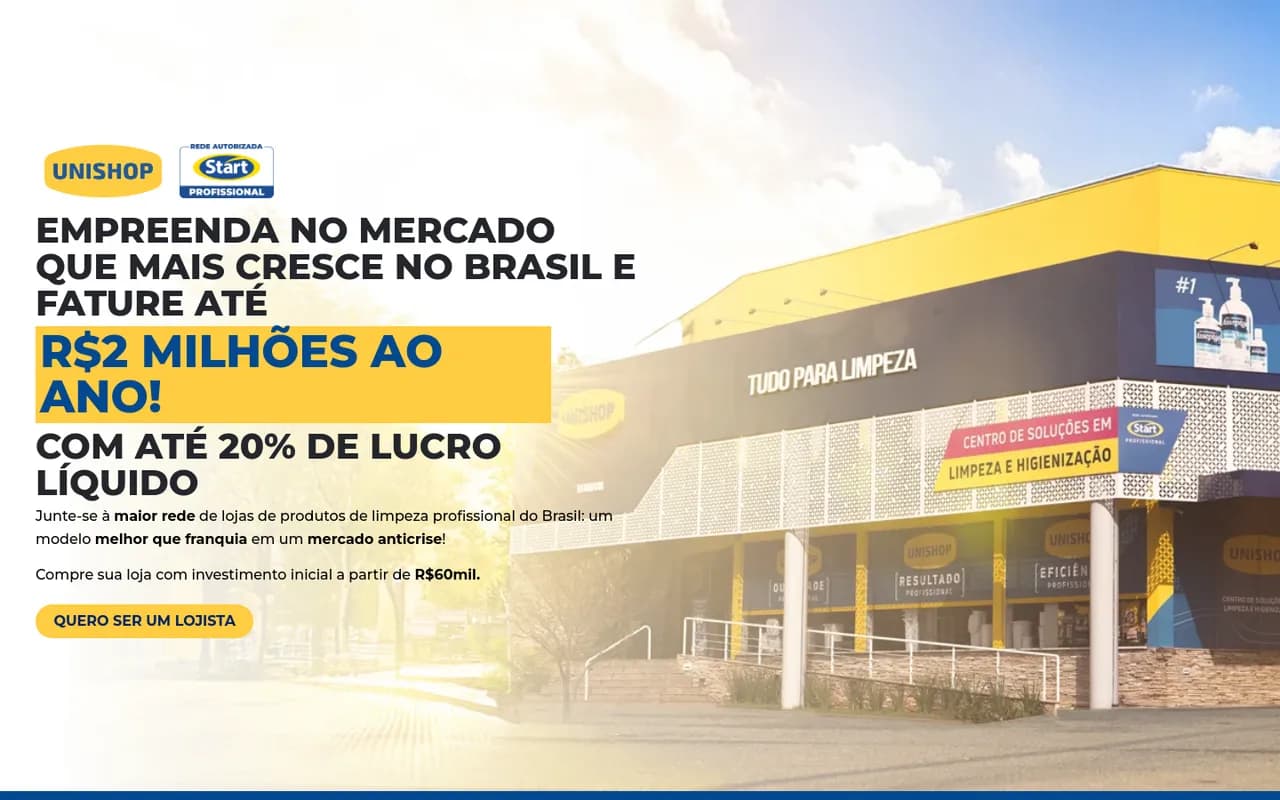 Primeira tela do site Parceiro Unishop