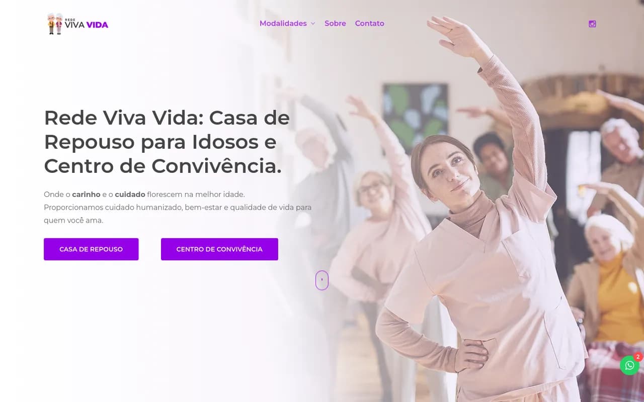 Primeira tela do site Rede Viva Vida