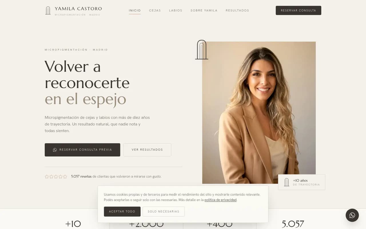 Primeira tela do site Yamila Castoro